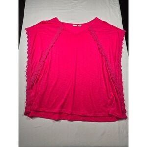 Cato Woman Pink Crochet Lace Trim‎ Dolman V-Neck Slub Knit Top Plus Size 18/20